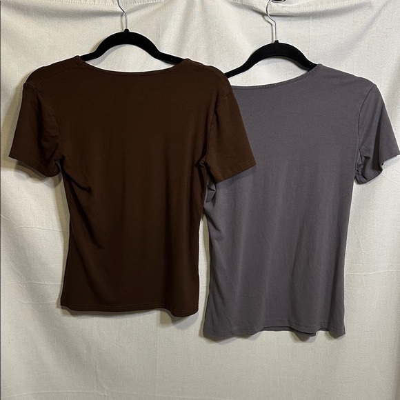 Brown and Gray Square Neck Short Sleeve Tops - Picture 5 of 5